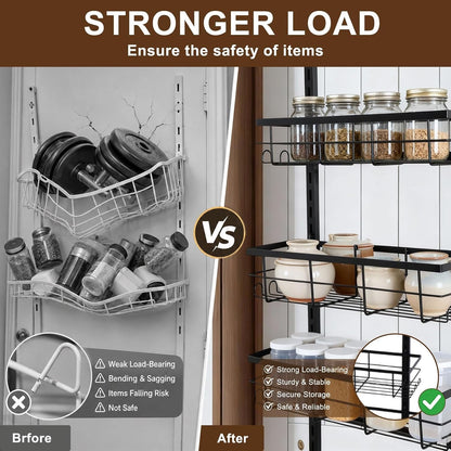 Pantry Door Organizer, 9-Tier over the Door Pantry Organizer for Kitchen Pantry Storage, Adjustable Metal Hanging Spice Rack with 9 Baskets for Pantry Kitchen Bathroom Laundry Room Closet, Black2