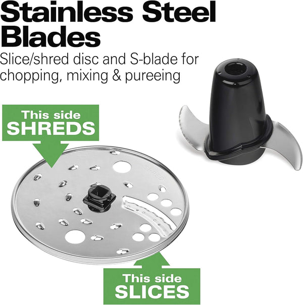 8 Cup Food Processor & Vegetable Chopper | Large Feed Chute | Powerful 450 Watt Motor | Stainless Steel S-Blade and Reversible Shredding Disc | Black | 70740G5