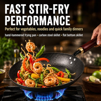 10.5" Hand Hammered Carbon Steel Skillet for Searing | Uncoated Surface; Removable Handle for Oven Use, Smoother Food Release with Seasoning, and Compatibility with All Stovetops.7