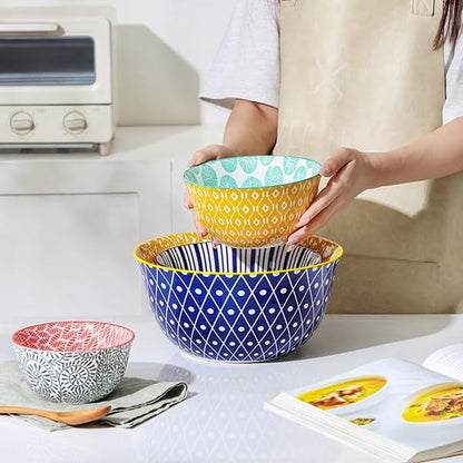 Ceramic Mixing Bowls Set of 4, 20/36/60/123 Oz, Assorted Colors8
