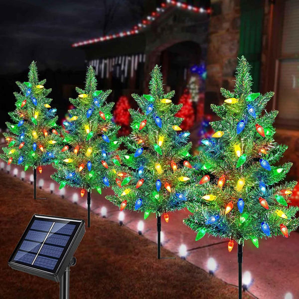 Upgraded 4-Pack Solar Christmas Garden Stake Lights, Decorative Xmas Tree Solar Christmas Yard Stake Outdoor Waterproof Pathway Lights for Garden Patio Yard Decorations1