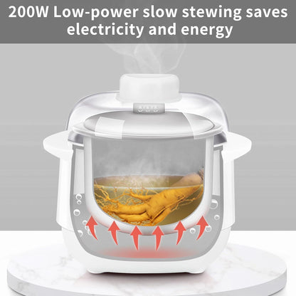 White 1L Mini Slow Cooker with Steamer Basket, 24-Hour Timer and Automatic Keep-Warm Function, 200W Smart Ceramic Electric Slow Cooker, Kitchen Cooking Appliance5