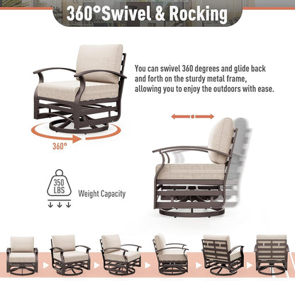 Aluminum Patio Furniture Set 7-Seat Modern Metal Outdoor Conversation Sets W/Swivel Rocking Chairs Patio Sectional Sofa W/5.1 Inch Cushion, Sand6