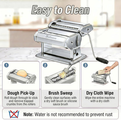 3-In-1 Pasta Maker with 9-Setting Pasta Roller & Cutters, Silver | 9 Thickness & 2 Width Settings| Stainless Steel Body Rust Resistant| Easy Clean| for Spaghetti, Fettuccine, Lasagna and More6