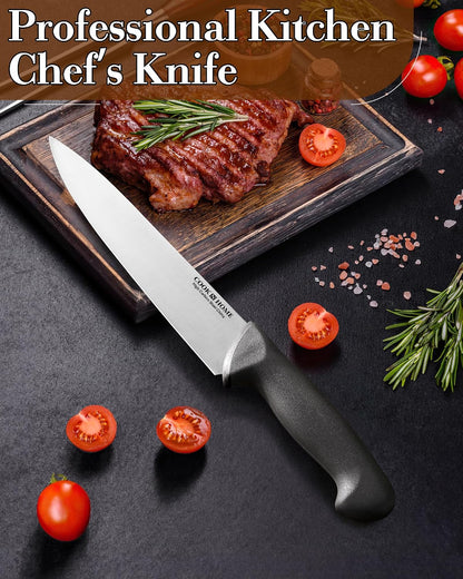 Professional 8 Inch Chef'S Knife Multi-Purpose, Straight Edge High Carbon Stainless Steel Sharp Kitchen Knife, Ergonomic Handle, Black6