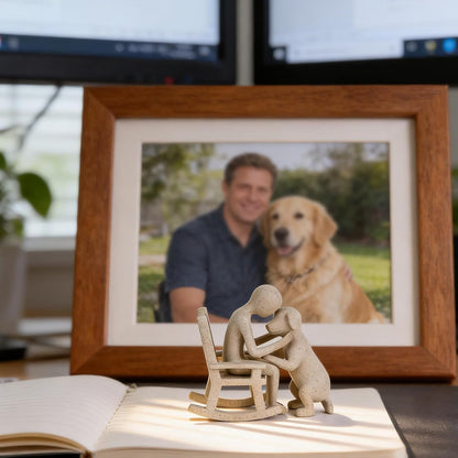 Dog Decor Statue, Cute Man and Dog Decor Small Sculpture for Home Accent, Living Room, Office, Mantle, Bookshelf, Desktop, Floating Shelves, Memory Gifts for Pet Lovers (Sandstone)8