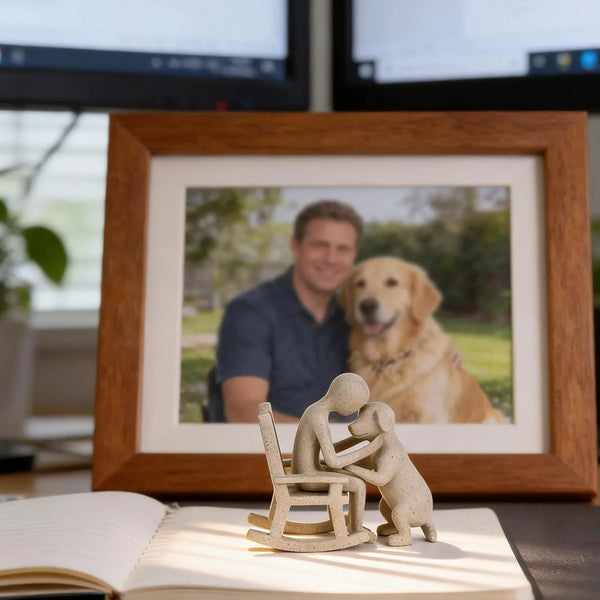 Dog Decor Statue, Cute Man and Dog Decor Small Sculpture for Home Accent, Living Room, Office, Mantle, Bookshelf, Desktop, Floating Shelves, Memory Gifts for Pet Lovers (Sandstone)8