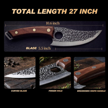 Viking Knife, Butcher Knife Hand Forged Boning Knives, Japanese Paring Knives Kitchen Chopping for Meat Cutting Chefs Cleaver Camping Cooking, BBQ, Gifts for Men6