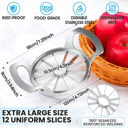 4.72 Inch Extra Large Apple Slicer with 12 Blades - Professional Heavy Duty Apple Cutter -304 Stainless Steel Apple Corer Tool - Sharp Apple Slicer and Corer - Easy to Use - Dishwasher Safe3