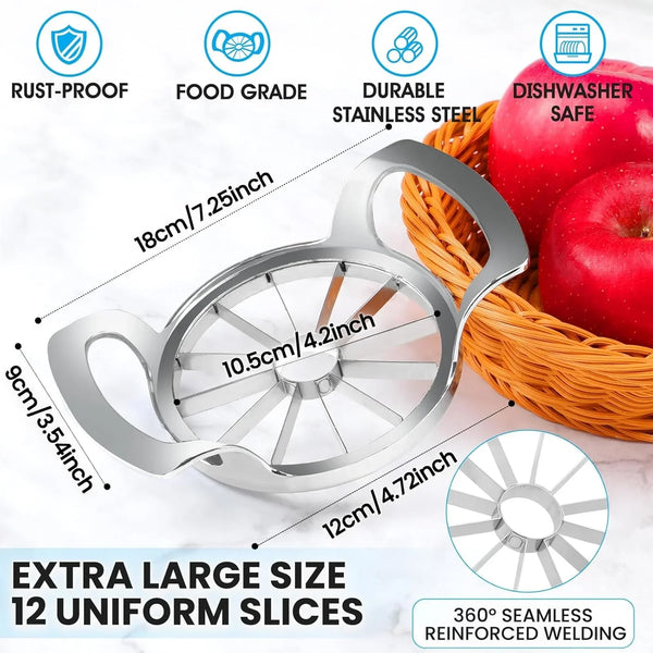 4.72 Inch Extra Large Apple Slicer with 12 Blades - Professional Heavy Duty Apple Cutter -304 Stainless Steel Apple Corer Tool - Sharp Apple Slicer and Corer - Easy to Use - Dishwasher Safe3
