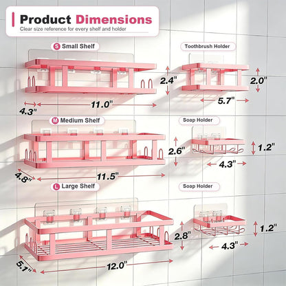Pink Shower Caddy 6 Pack, Adhesive Shower Shelves5