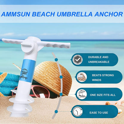 Beach Umbrella Sand Anchor Heavy Duty Outdoor Umbrellas Auger Base | with 5 Spiral Screw, Safe Umbrella Holder Stand Ideal for Strong Winds White, Universal & One Size Fits Most3