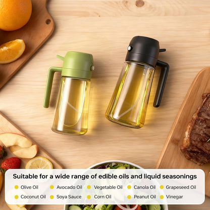 2Pcs Glass Oil Sprayer for Cooking 16Oz/470Ml, Kitchen Gadget for Air Fryer, Salad, BBQ, Frying（White） (Black+Green)6