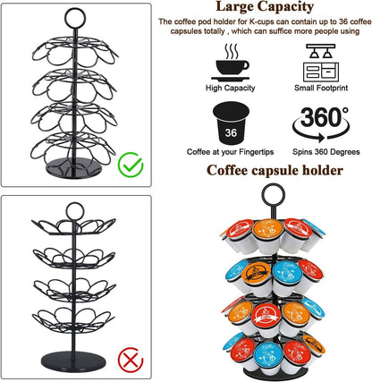 Coffee Pod Carousel Holder,Compatible with K-Cups Organizer Compatible with 36 Cup Pods,Spins 360-Degrees2