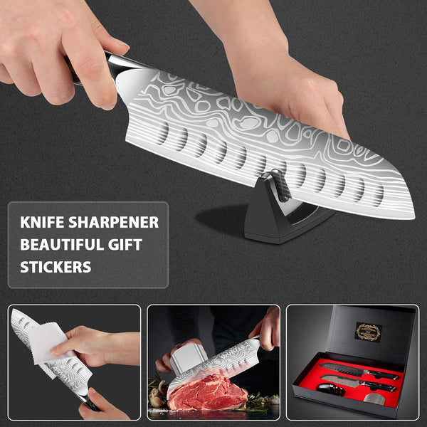 7" Santoku Knife with 5.5Inch Santoku Knife, German High Carbon Stainless Steel EN.41165