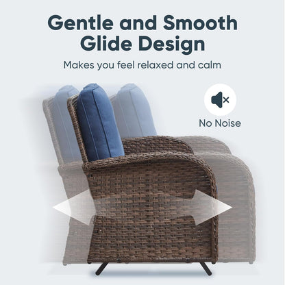 6 Piece Patio Conversation Sets - Wicker Patio Furniture Sets with Outdoor Swivel Rocker Chairs, Glider Loveseat Perfect for Patio Deck Backyard, Brown Wicker Blue Cushion6