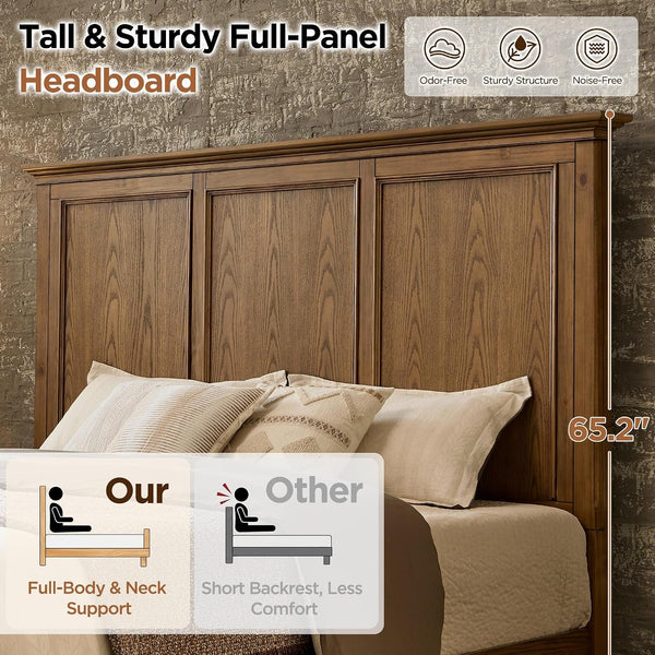 Solid Wood Queen Bed Frame, Traditional Wooden Platform Bed5