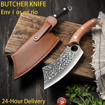 Meat Cleaver, High Carbon Steel Butcher Knife Hardness Hand Forged Hammer Meat Cutter Kitchen Boning Chef with Sheath(1Pcs B)4