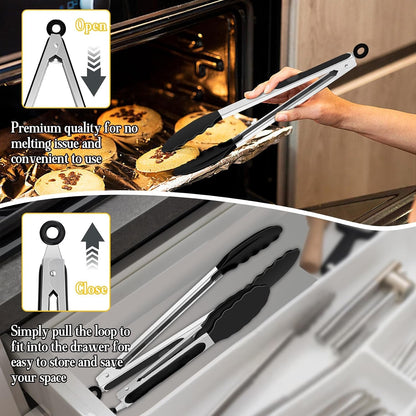 Kitchen Tongs, 9"&12" Stainless Steel Heat Resistant Cooking Tongs6