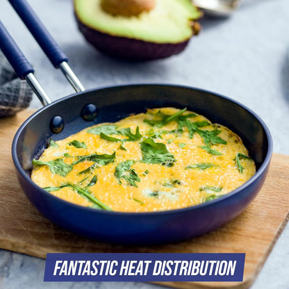Diamond Infused Ceramic Nonstick Mini Egg Pan, Blue | Pfas-Free Ceramic Nonstick, Dishwasher & Oven Safe, Stay Cool Silicone Handle, Durable Metal Utensil Safe4