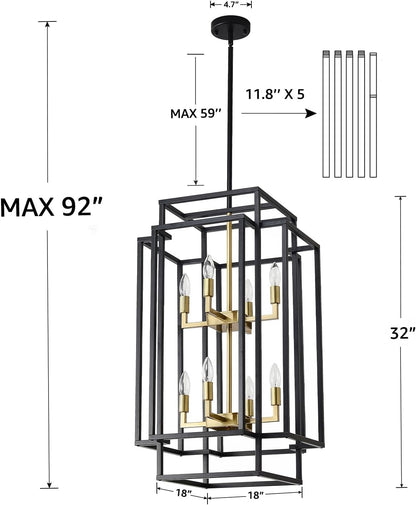 32" H Black & Gold Foyer Chandeliers High Ceiling Hanging Light Fixture2