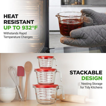 1,2 and 4 Cups Glass Measuring Cup Set with Lids (8, 17 and 34 Oz) - Heat-Resistant Borosilicate Liquid Measure Cups with Easy-Read Scale for Cooking, Baking & Food Storage, Dishwasher Safe7