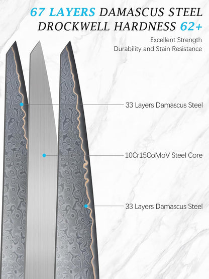 8" Damascus Chef Knife, 67-Layer Damascus Steel Kitchen Knife2
