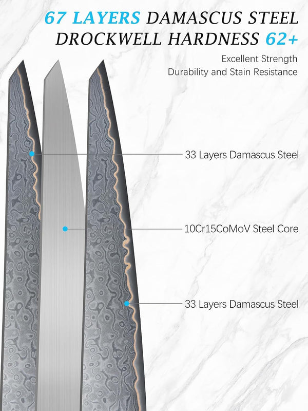 8" Damascus Chef Knife, 67-Layer Damascus Steel Kitchen Knife2