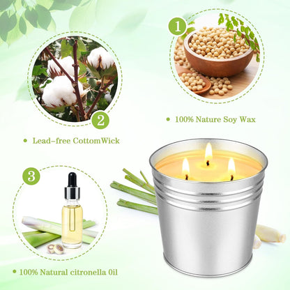 2 Pack Citronella Candles Large, 3 Wicks 34Oz Citronella Candle Outdoor for Home Patio, 200H Long Lasting Summer Candle Bulk for Homen Scented Garden Balcony Camping BBQ3