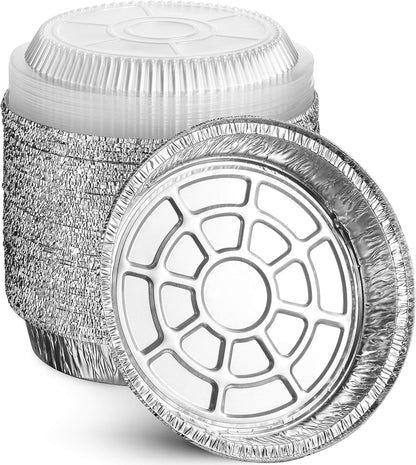 9” round Aluminum Foil Pans with Clear Lids | Disposable Containers with Straight Walls for Storing, Baking, Meal Prep & Reheating | Freezer & Oven Safe, Recyclable | 40 Pack of Tins1