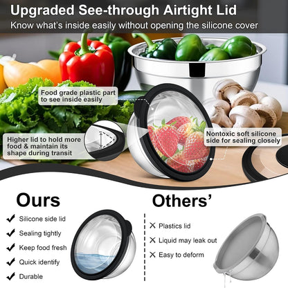 Mixing Bowls, Stainless Steel Salad Mixing Bowl with Lid & Grater Set2
