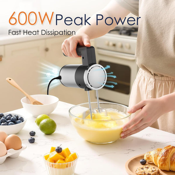 600W Hand Mixer, 5-Speed Electric Hand Held Mixer for Baking, Lightweight Stainless Steel Hand Beaters *2 & Dough Hooks*2 with Eject Button, Kitchen Mixer for Cream, Cookies, Dough2