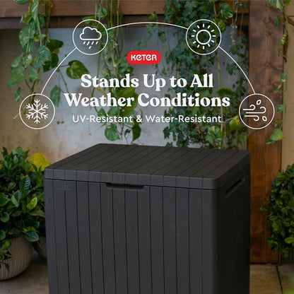 Keter City 30 Gal Outdoor Storage Box and Patio Side Table | Grey, Resin, Compact, Weatherproof, Lockable, Easy Assembly, Organization, Pool Accessories Storage5