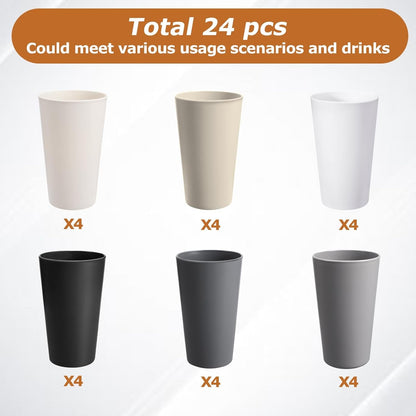 24 Pcs Unbreakable Plastic Cups Set, 20 Oz Reusable Plastic Cups, Stackable Drinking Cup for Kitchen, Outdoor, Bpa-Free, Dishwasher Refrigerator and Microwave Safe (20 Oz, 6 Colors)3