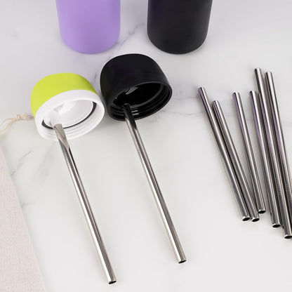 8PCS Stainless Steel Straws Fit for Owala Bottle 16-40Oz, 4 Lengths | Metal Reusable Straws Compatible with Freesip 19Oz 24Oz 32Oz 40Oz, Tritan 25Oz, Kids’ Freesip 16Oz, 2 Brushes & Bag (Silver)7