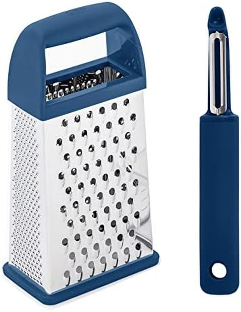 gorilla-grip-box-grater-and-vegetable-peeler-box-grater-has-built-in-container-peeler-is-dishwasher-safe-both-in-blue-color-2-item-bundle