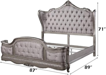 Ariadne Eastern King Bed in Velvet & Antique Platinum Finish3