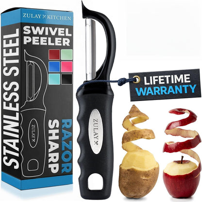 Premium Vegetable Peeler for Kitchen - Swivel Peeler with Razor Sharp Stainless Steel Blades & Strong Ergonomic Handle - Dishwasher Safe, Easy to Use with Blemish Remover - Black1