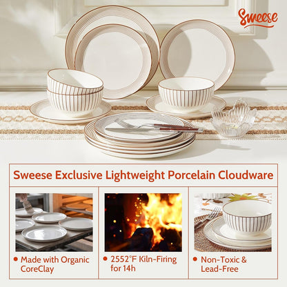 18Pcs Lightweight Porcelain Dinnerware Set for 6, Stripe Neutral5