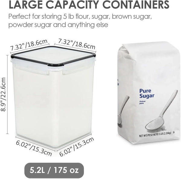 5.2L Flour Sugar Storage Containers, 4 PCS, Black2