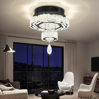 12" Modern Crystal Chandeliers Black Flush Mount Ceiling Chandelier Mini Chandelier for Hallway LED Dimmable Crystal Pendant Light for Dining Room Living Room Bedroom7