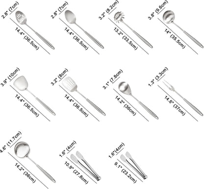 304 Stainless Steel Cooking Utensils Set, 11PCS Stainless Steel Utensils Set, Metal Cooking Utensils Set Include Meat Fork, Tongs, Turner, Soup Ladle, Dishwasher Safe2