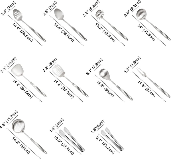 304 Stainless Steel Cooking Utensils Set, 11PCS Stainless Steel Utensils Set, Metal Cooking Utensils Set Include Meat Fork, Tongs, Turner, Soup Ladle, Dishwasher Safe2