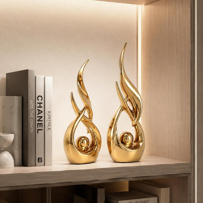2 PCS Gold Ceramic Statues for Home Decor Accents, Modern Abstract Art Sculptures, Elegant Tabletop Decorative Objects for Dining Room, Entryway, Tv Stand, Mantel, Coffee Table Centerpieces2