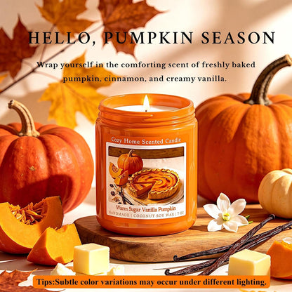 Warm Vanilla Pumpkin Scented Fall Candle, 7OZ Natural Coconut Soy Wax Fall Candles with Mild Bakery Notes, Nostalgic Autumn Pumpkin Candle Room Decor & Thanksgiving Holiday Gifts for Women2