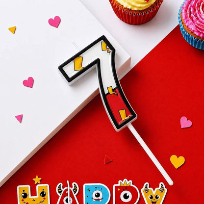 Red White Birthday Number Candles for Cake Decoration,Cupcake Topper,Anime Party Decor Supplies,Cartoon-Themed Party Favors (Number 7)5
