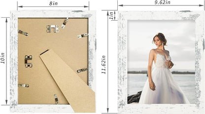 8X10 Picture Frame Set of 4, High Definition Glass Distressed White Frame, 8 X 10 Wood Photo Frames for Tabletop Display and Wall Mounting4