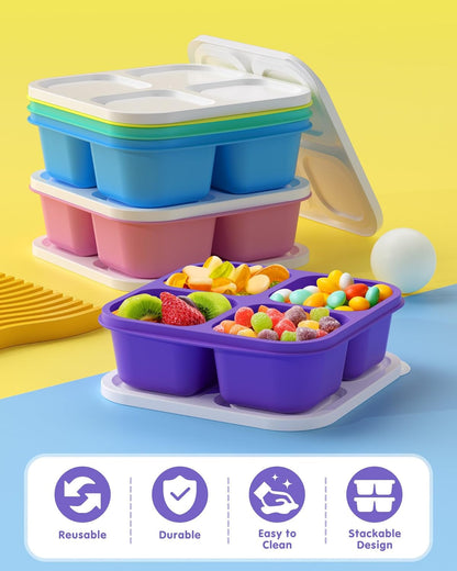 5 Pack Bento Snack Containers, 4 Compartment Bpa-Free Plastic Food Storage Containers, Divided Lunchable Container, Bento Lunch Box for Work and Travel6