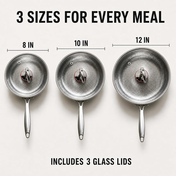 Titanium Pans for Cooking, Titanium Frying Pan with Lid (8In) | Uncoated Hammered Pro Skillet, PFAS PFOA PTFE Free, Induction, Gas, Oven and Dishwasher Safe7