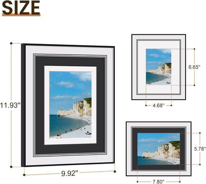 8X10 Picture Frame with Dual Mats, Black Photo Frames Matted for 5X7/6X82